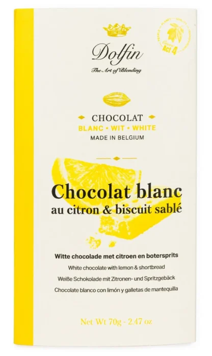Dolfin - Biela čokoláda s citrónom a sušienkami, 70 g