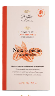 Dolfin - Mliečna čokoláda s karamelizovanými pekanovými orechami, 70g