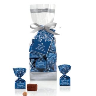 Torrone - ČOKOLÁDOVÉ  PRALINKY TARTUFO  S LIESKOVCAMI, SLANÝM KARAMELOM A BIELOU ČOKOLÁDOU, BEZ GMO, BEZ LEPKU, 200 g